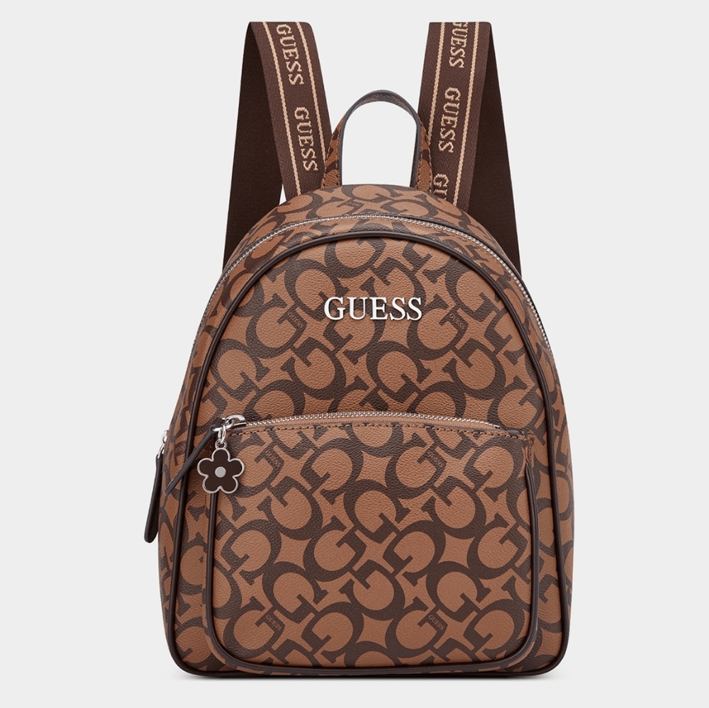 GUESS Brown Logo-Print Backpack